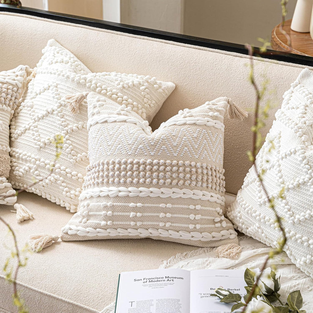 BlissBlush Boho Throw Pillow Cover 20X20, Decorative Accent Pillow for Couch, Square Woven Textured Pillowcase, Modern Boho Pillow for…