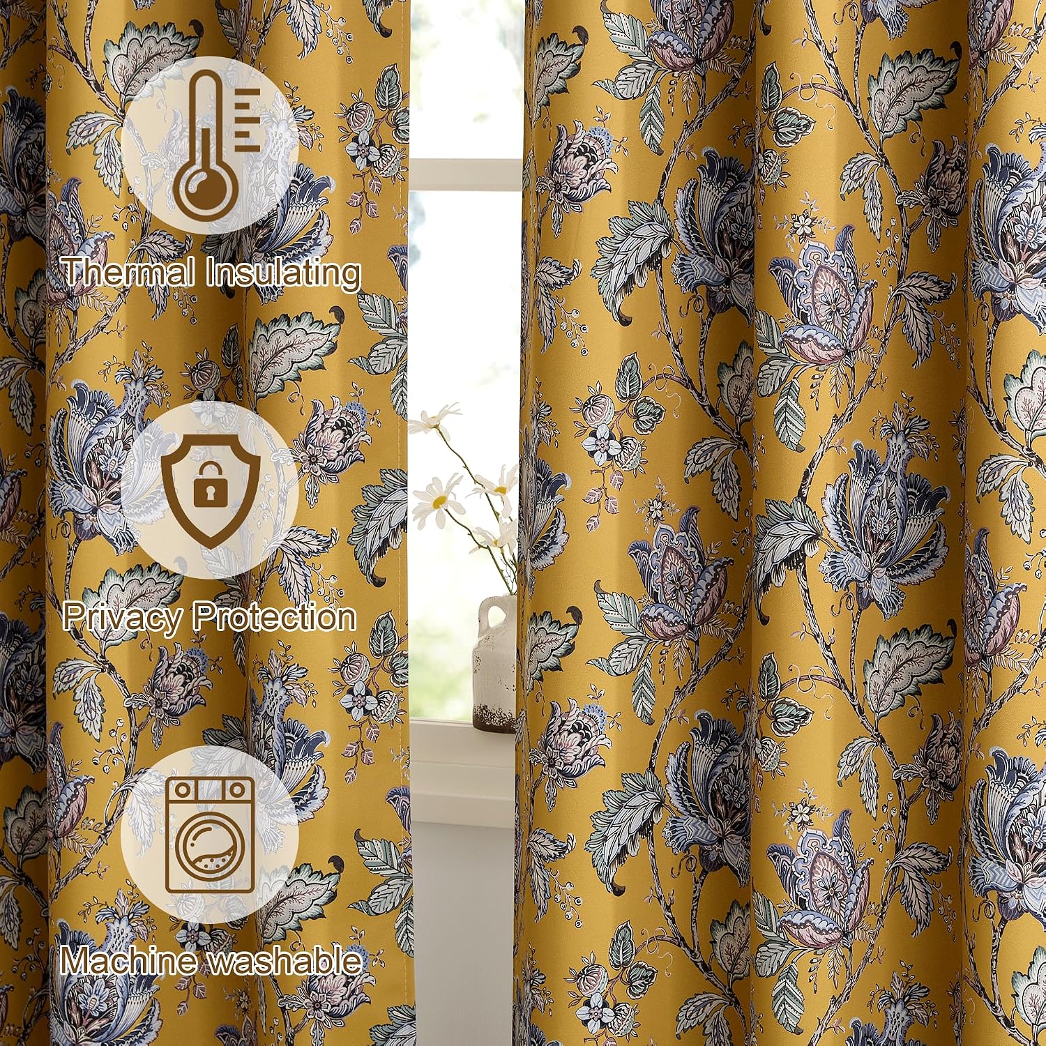 Nicetown Curtains for Living Room 96 Inches Long 2 Panels, Room Darkening Curtains for Farmhouse, Thermal Insulated Privacy Drapes Oak Brow…
