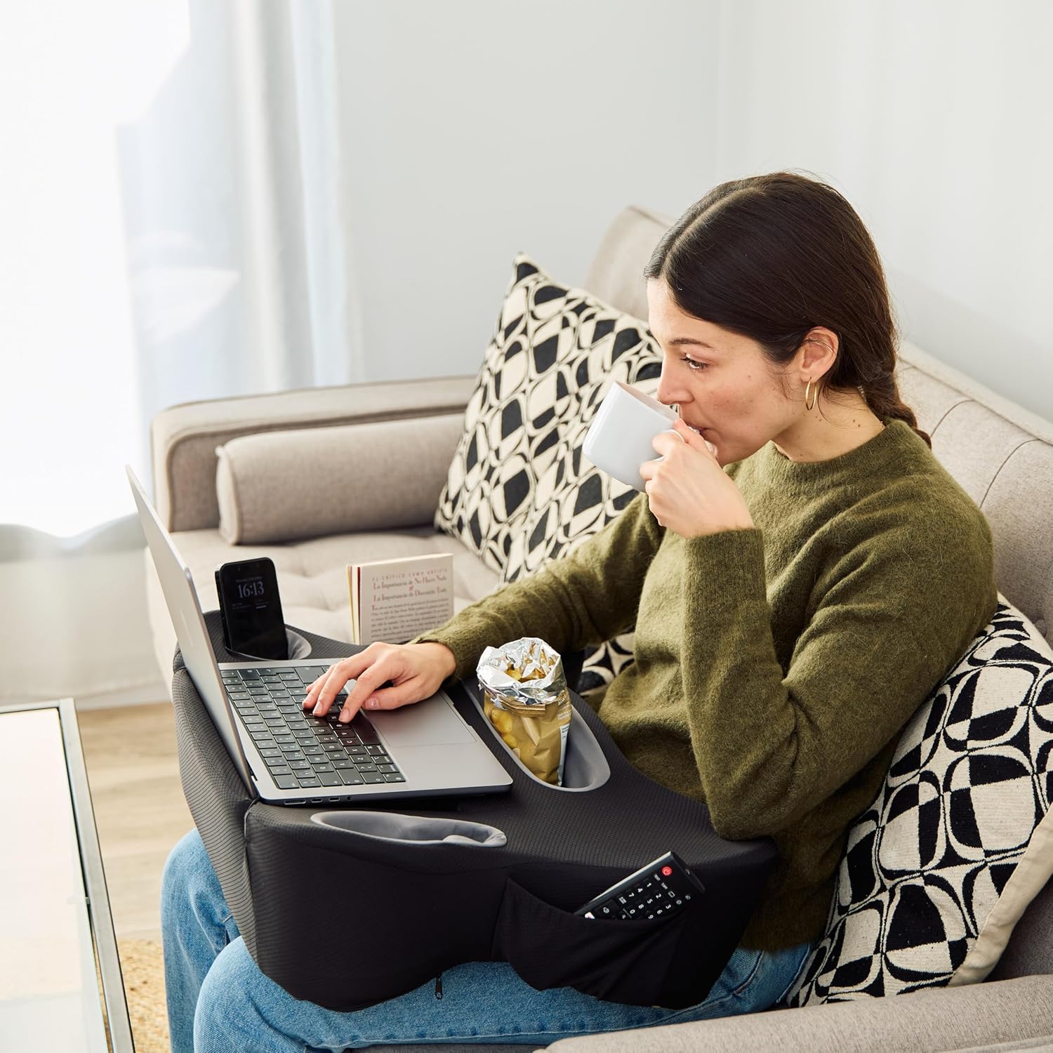 TabCouchCaddy Lap Desk Pillow - Cushioned Lap Pillow for Reading, Gaming, Work & Travel, Soft & Portable Laptop Desk for Bed, Couch, or…