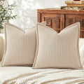 Mecatny Corduroy Summer Throw Pillow Covers 16x16 Set of 2, Neutral Decorative Soft Boho Couch Pillow Covers with Broadside for Sofa…