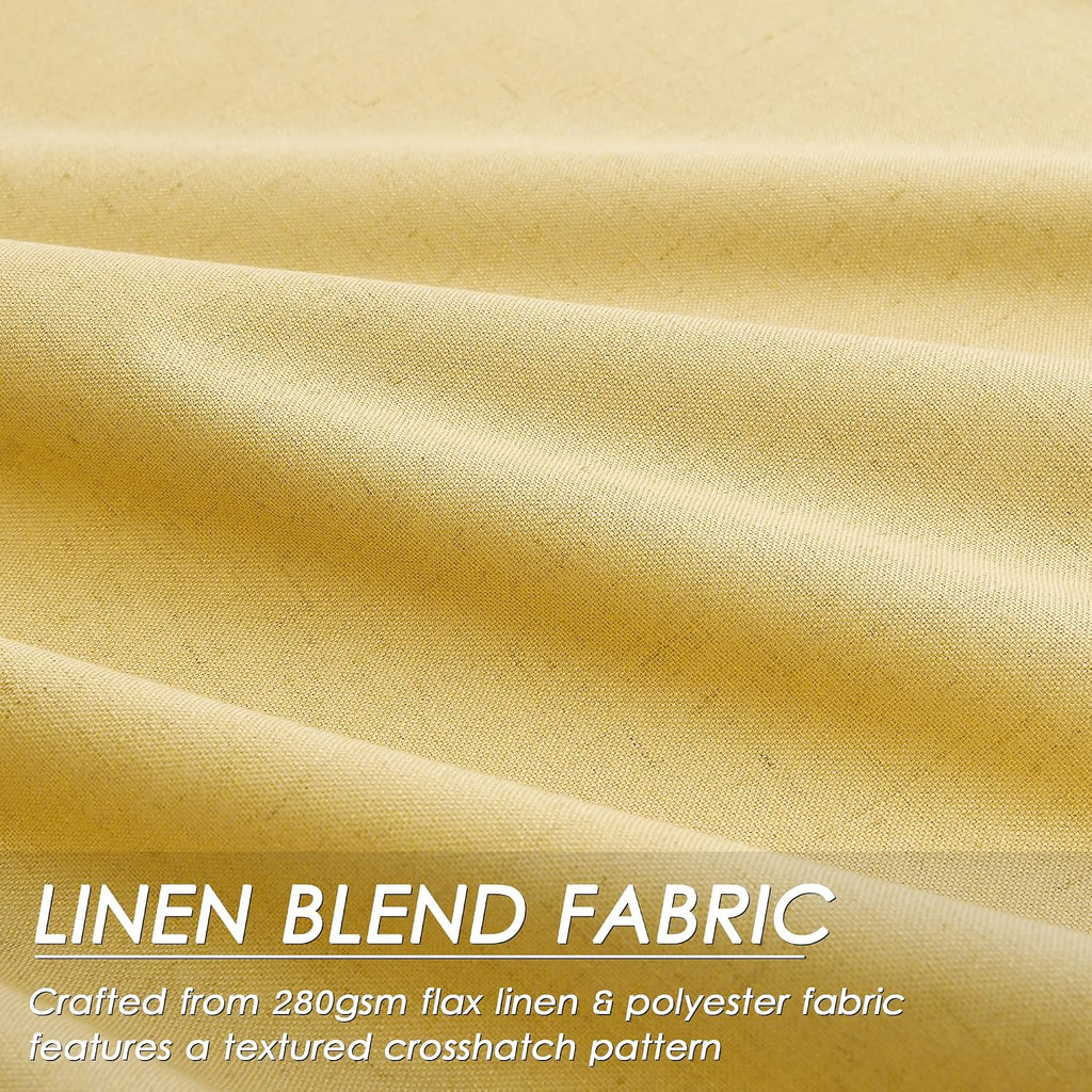 Nanspring Gold Yellow 100% Blackout Linen Curtains 96 Inches Long for Bedroom Back Tab Thermal Insulated Modern Farmhouse Decor Black Out C…