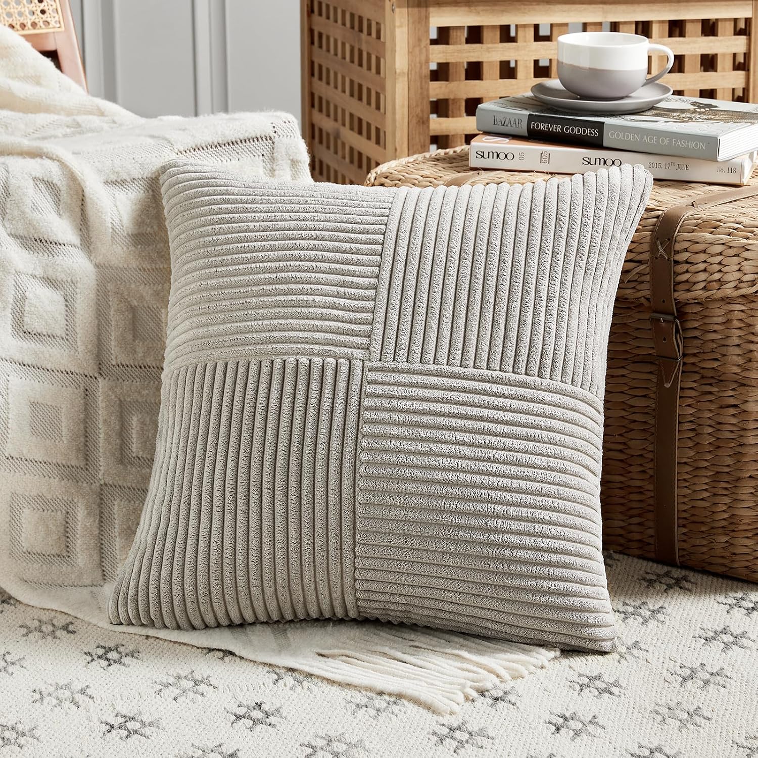 Fancy Homi 2 Packs Neutral Grey Decorative Throw Pillow Covers 20x20 Inch for Living Room Couch Bed Sofa, Farmhouse Boho Home Decor, Soft…