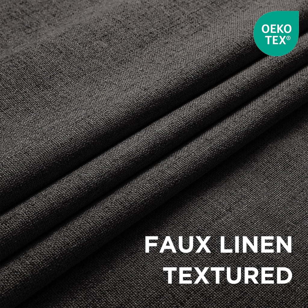 Cucraf 100% Blackout Curtains 90 inches Length 2 Panels Set, Room Darkening Linen Textured Curtain Grommet for Bedroom Living Room, Light B…
