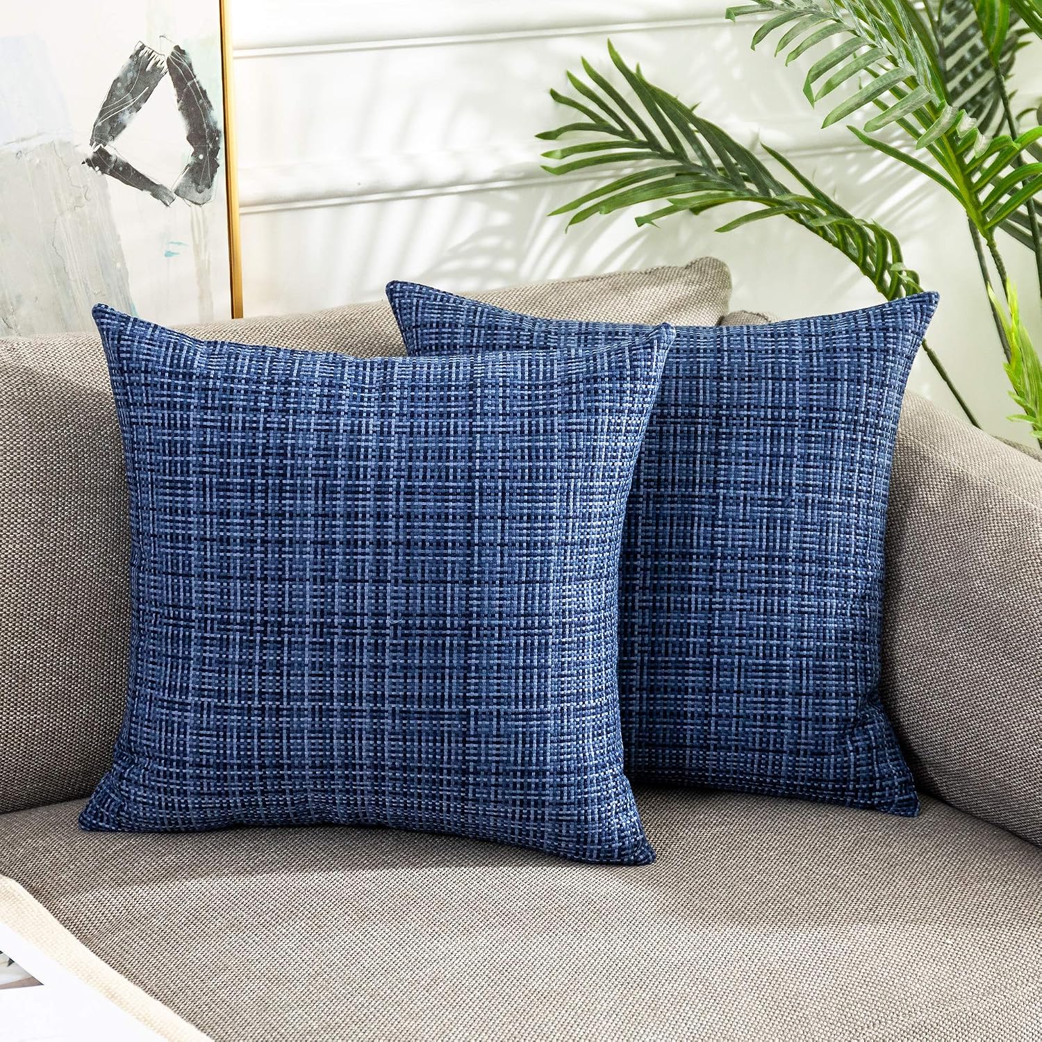 Kevin Textile Pack of 2 Decorative Outdoor Waterproof Throw Pillow Covers Stripe Square Pillowcases Modern Cushion Cases for Patio Couch…