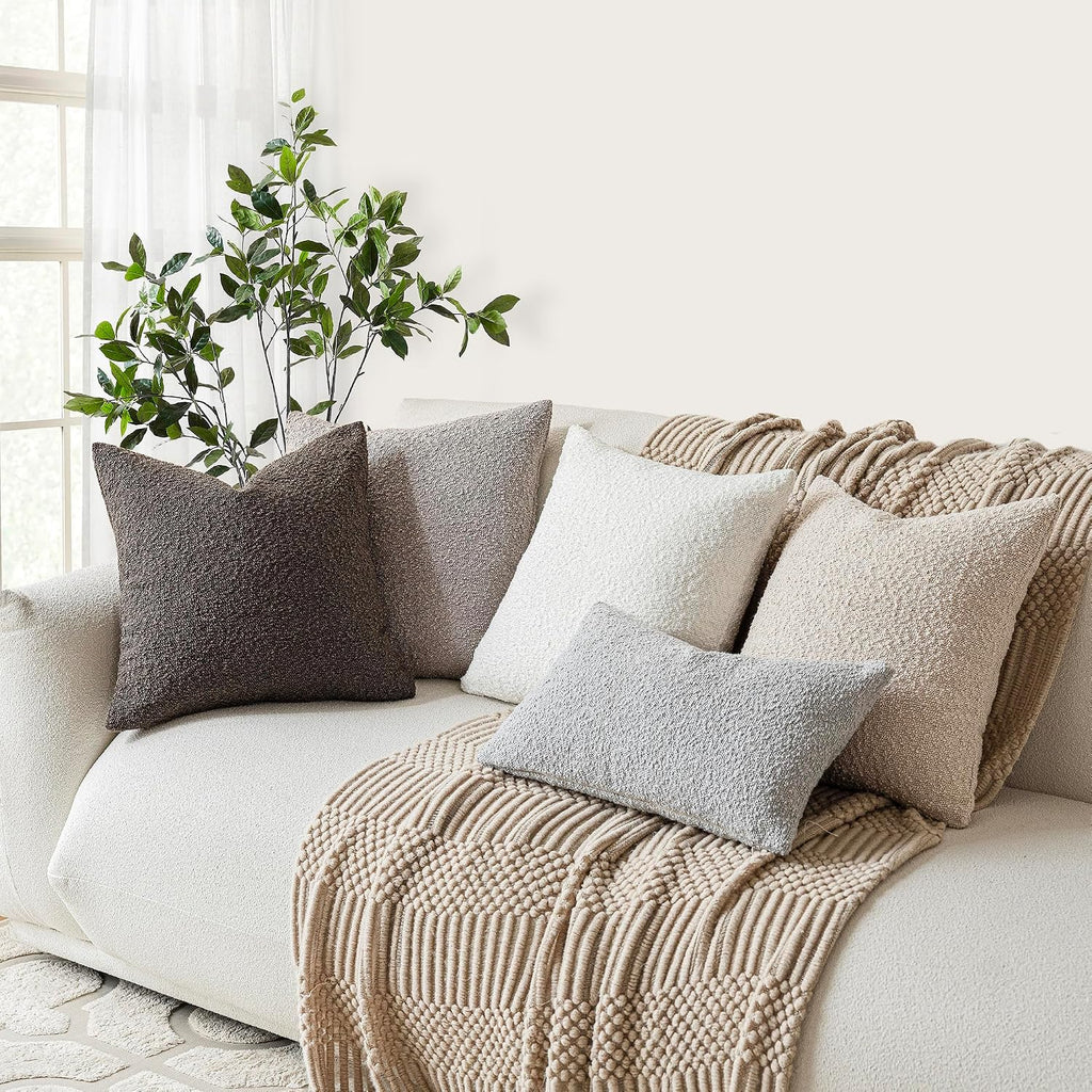 Foindtower Textured Boucle Throw Pillow Covers Accent Solid Pillow Cases Cozy Soft Decorative Couch Cushion Case for Chair Sofa Bedroom…