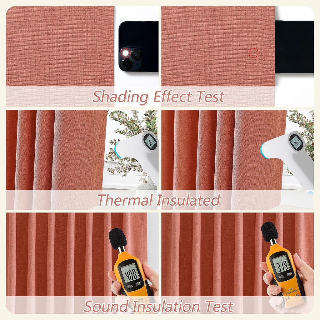 Guken Coral 100% Blackout Linen Curtains 84 Inch Length 2 Panels Set for Living Room Bedroom Back Tab Rod Pocket Thermal Insulated Farmhous…