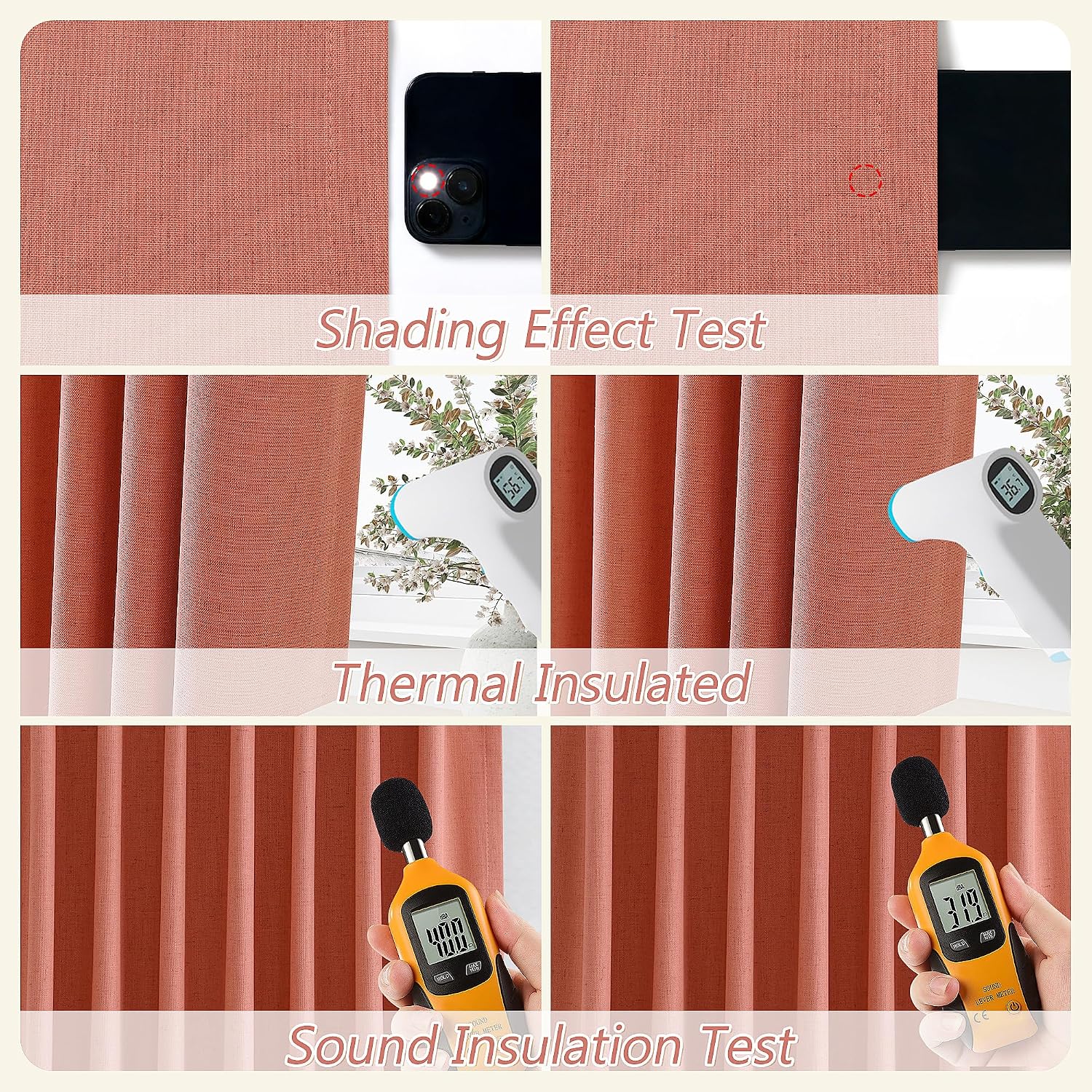 Guken Coral 100% Blackout Linen Curtains 84 Inch Length 2 Panels Set for Living Room Bedroom Back Tab Rod Pocket Thermal Insulated Farmhous…