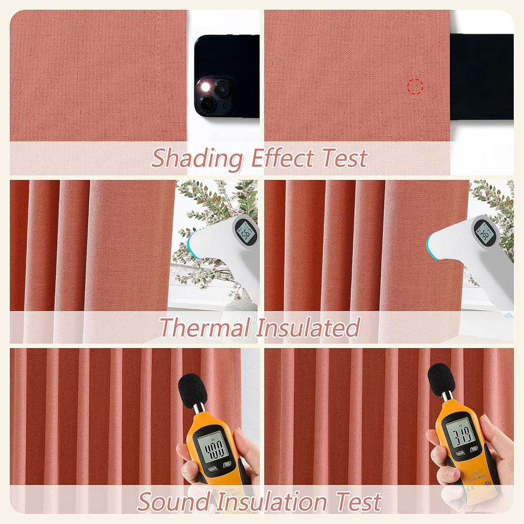 Guken Coral 100% Blackout Linen Curtains 108 Inch Length 2 Panels Set for Living Room Bedroom Back Tab Rod Pocket Thermal Insulated Farmhou…