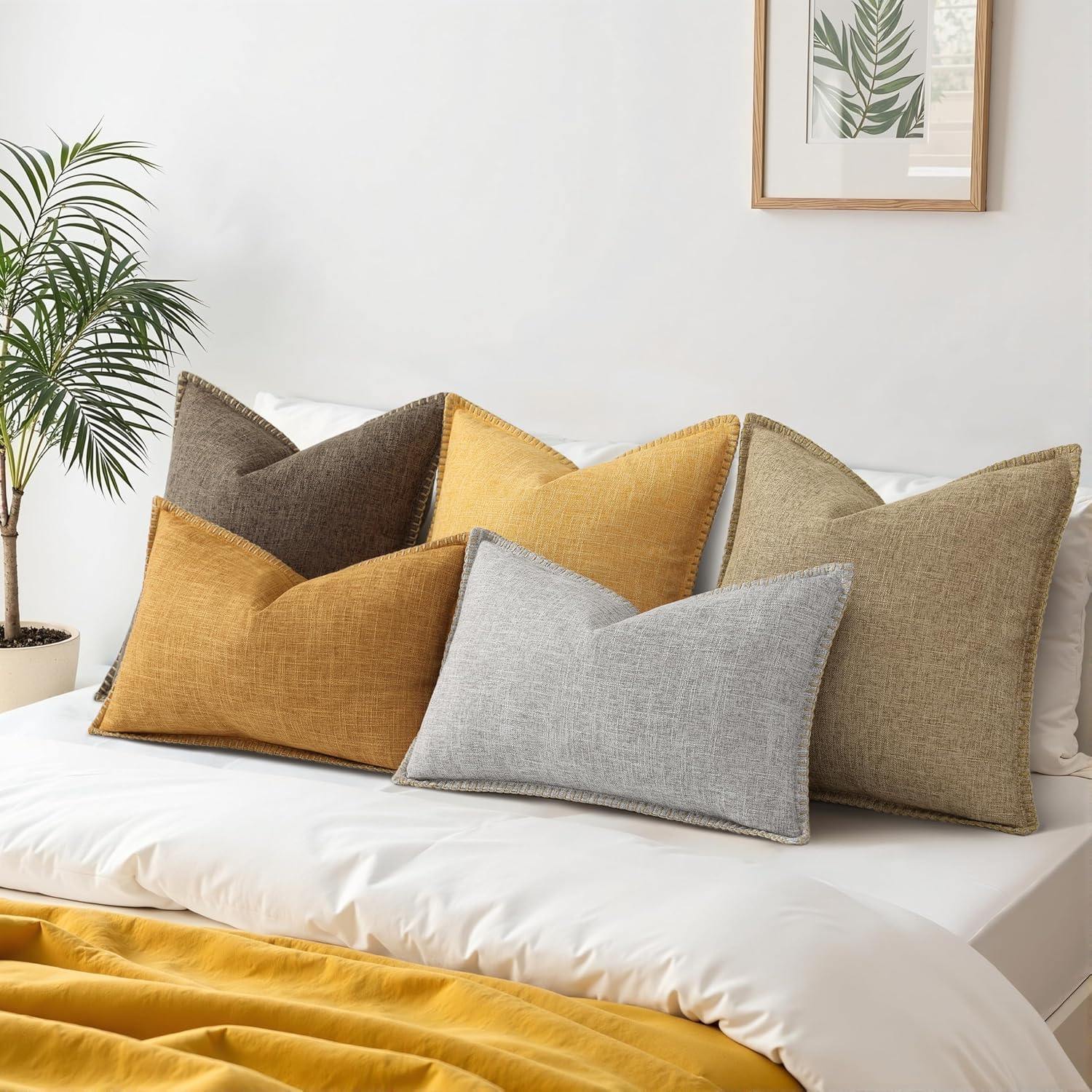 decorUhome Summer Decorative Throw Pillow Covers 26x26 Set of 2 Square Faux Linen Farmhouse Euro Sham Pillow Covers with Stitched Edge…