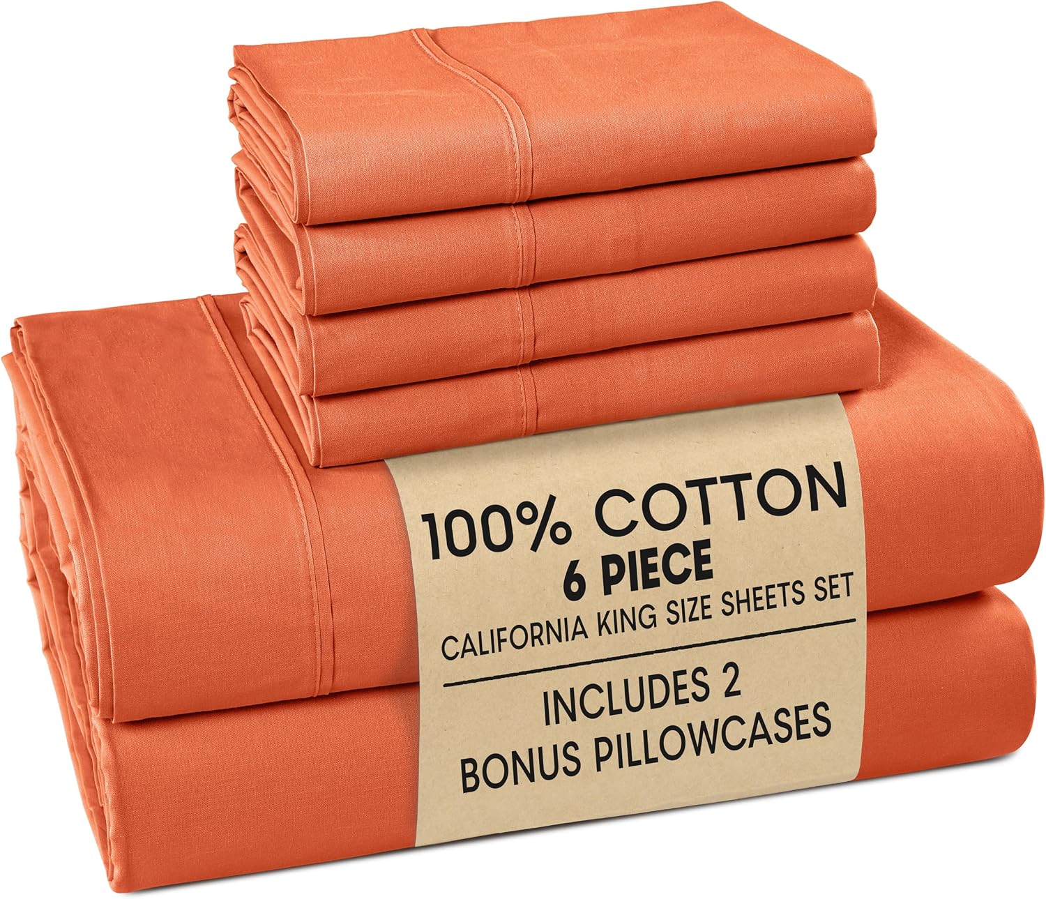 Casa Platino 100% Cotton Sheets California King Size Set - 6 Pieces (1 Flat, 1 Fitted, 4 Pillowcases) - Soft, Breathable & Cooling…