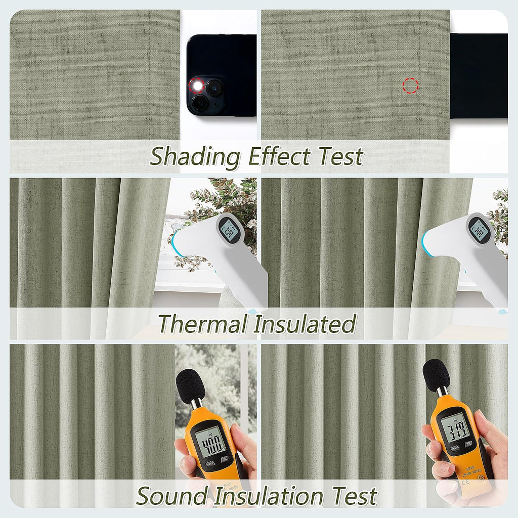 Guken Sage Green 100% Blackout Linen Curtains 108 Inch Length 2 Panels Set for Living Room Bedroom Back Tab Rod Pocket Thermal Insulated Bl…