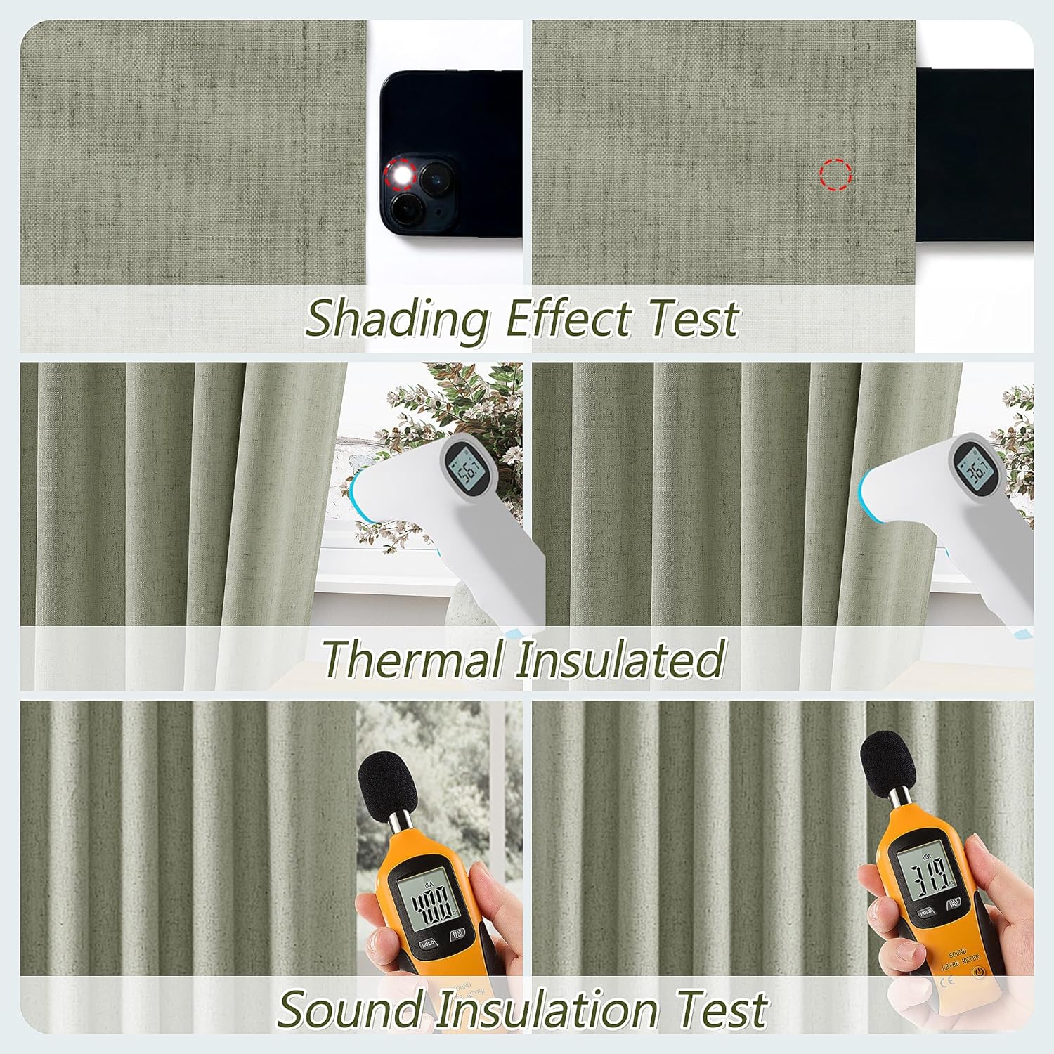 Guken Sage Green 100% Blackout Linen Curtains 95 Inch Length 2 Panels Set for Living Room Bedroom Back Tab Rod Pocket Thermal Insulated Bla…