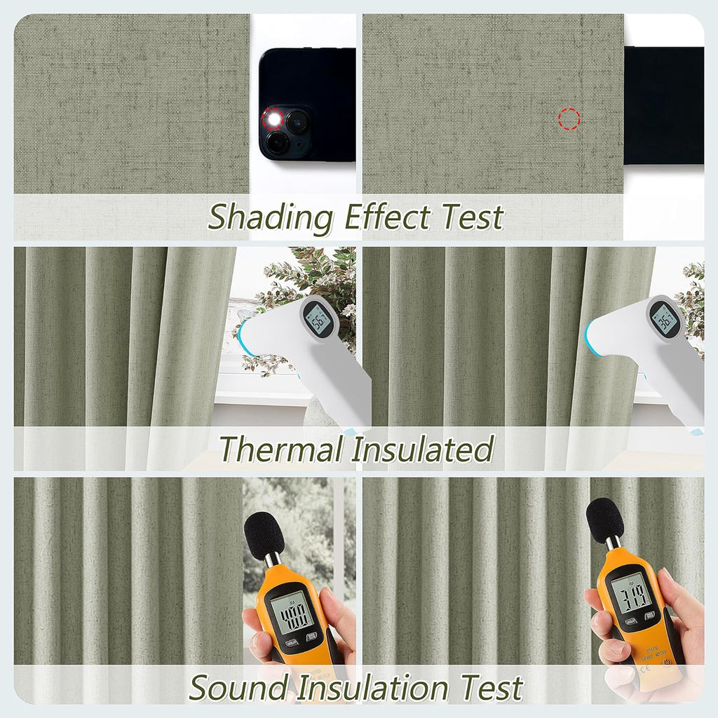 Guken Sage Green 100% Blackout Linen Curtains 100 Inch Length 2 Panels Set for Living Room Bedroom Back Tab Thermal Insulated Black Out Dra…