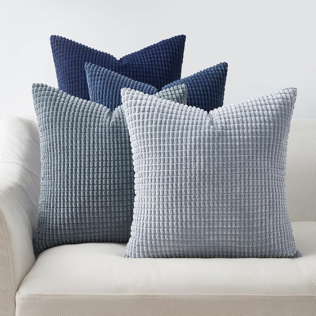 Topfinel Navy Throw Pillows Covers for Couch-18" x 18" Set of 4-Multi Marine/Dusty/Grey/Blue Combo-Fluffy Corduroy Kids Washable Decorative…