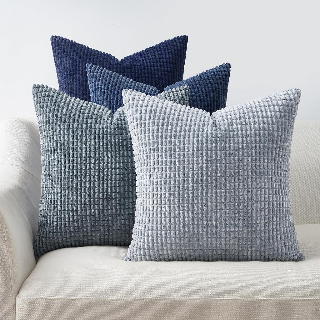 Topfinel Summer Throw Pillow Covers 20x20 Inch Set of 4, Blue Corduroy Decorative Cushion Cover, Modern Unique Pillow for Couch, Sofa, Living R…