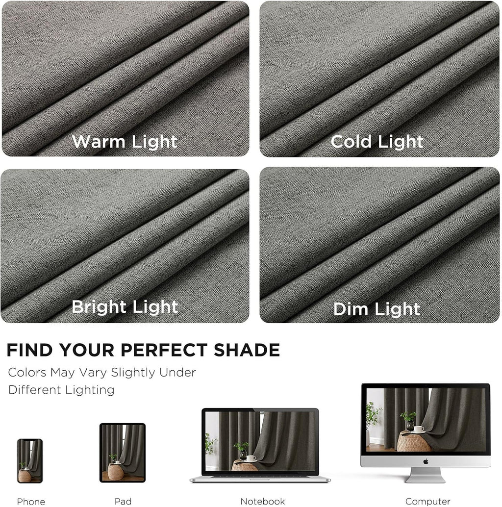 Cucraf 100% Blackout Curtains 108 inches Length 2 Panels Set, Room Darkening Linen Textured Curtain Grommet for Bedroom Living Room, Light…