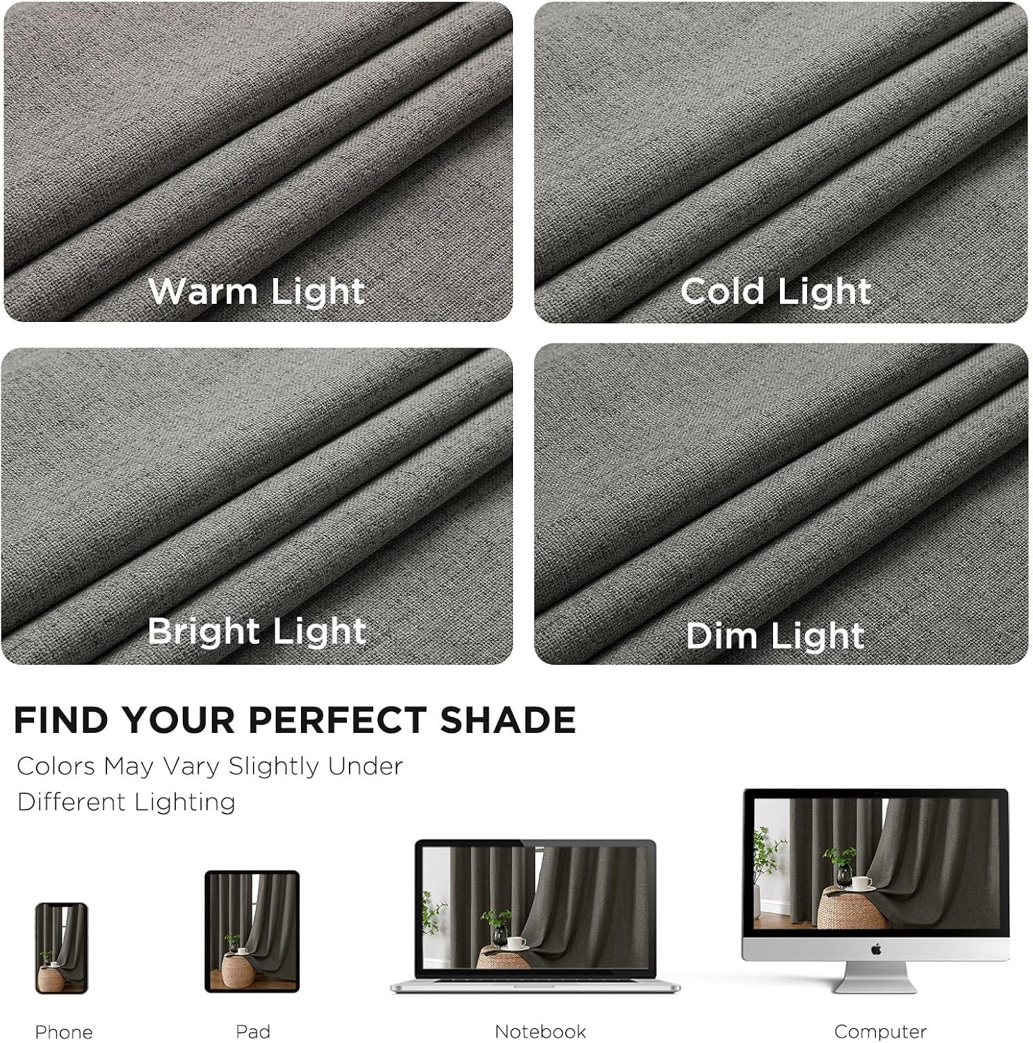 Cucraf 100% Blackout Curtains 72 inches Length 2 Panels Set, Room Darkening Linen Textured Curtain Grommet for Bedroom Living Room, Light B…