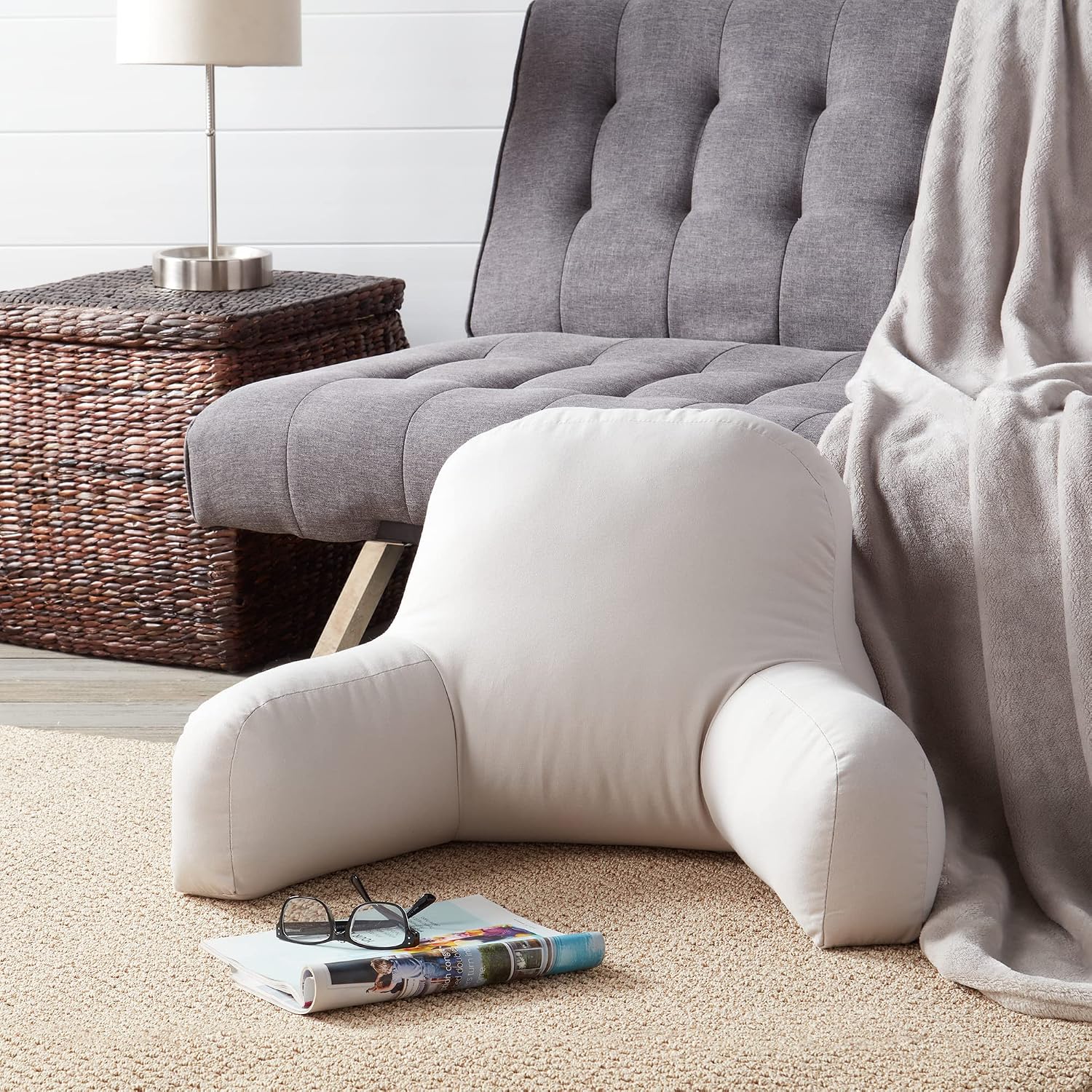 Greendale Home Fashions Cotton Duck Bed Rest Reading Pillow with Arms, Gray