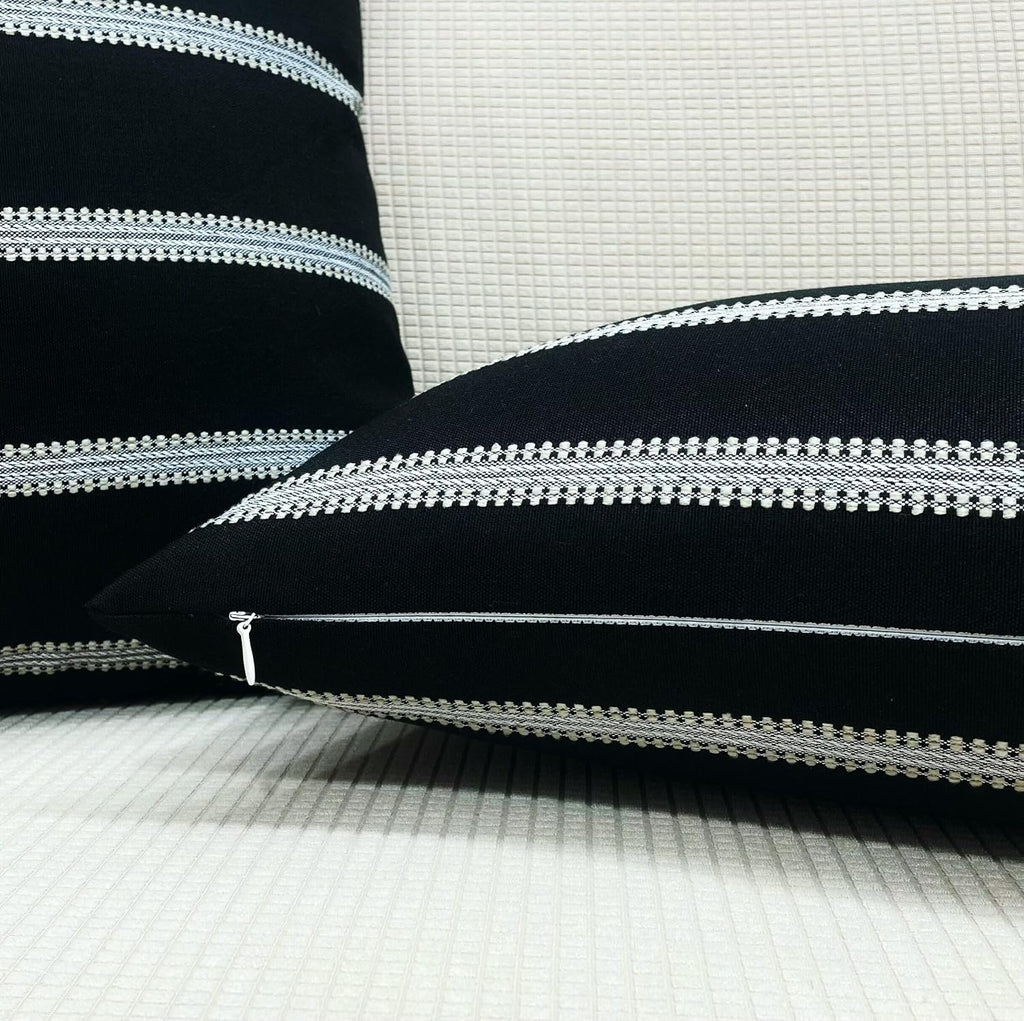 Slow Cow Decorative Textured Woven Stripe Throw Pillow Cover Modern Country Design Cushion Cover Pillow Cover 20 x 20 Inches Black Mixed…