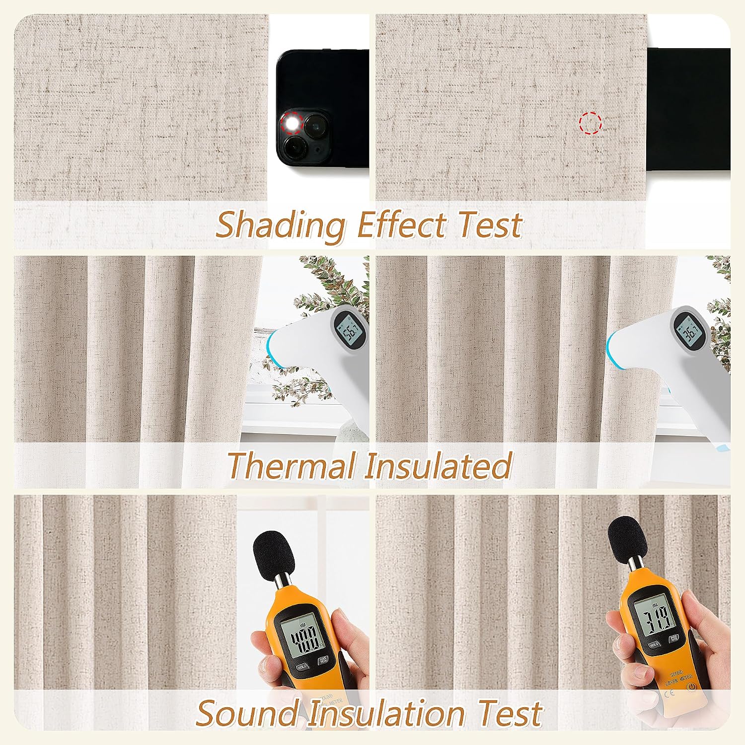 Guken Oatmeal 100% Blackout Curtains 84 Inch Length 2 Panels Set for Living Room Bedroom Back Tab Thermal Insulated Black Out Linen Drapes…