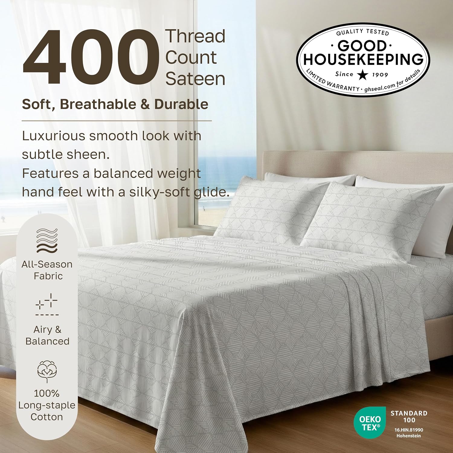 CaliforniaDesignDen California Design Den Soft Cal King 100% Cotton Sheet Sets, 400 TC Good Housekeeping Award Winner, Smooth Sateen Finish…