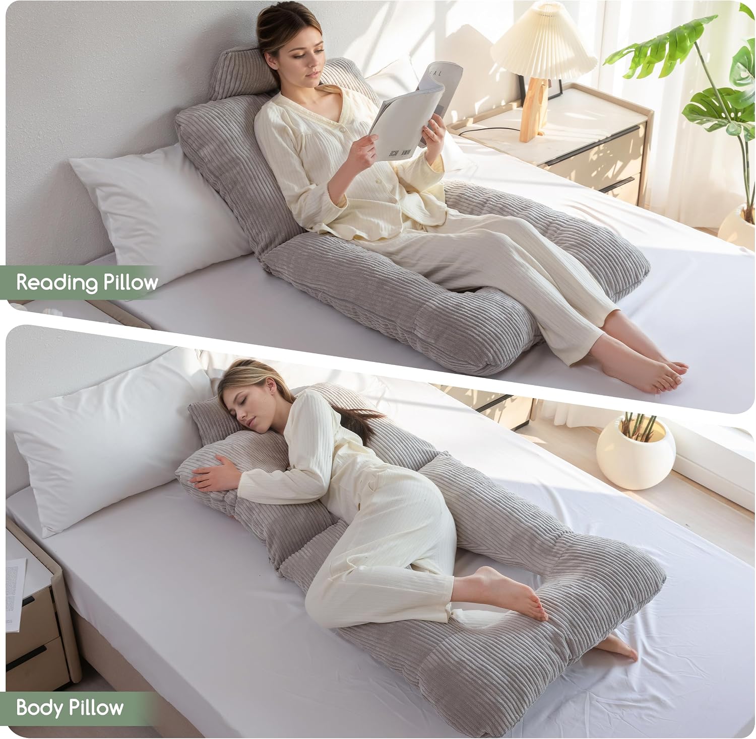 Higogogo Reading Pillow, Back Pillow for Sitting in Bed and Couch, Gaming Pillow for Adults, Sit Up Support for Bed, Grey Grey