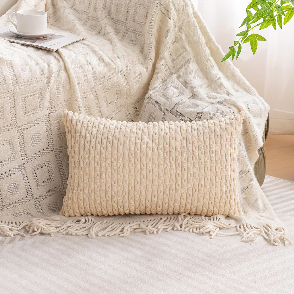 Cozoomy Set of 4 Beige Brown Coffee Decorative Throw Pillow Covers 12x20 Inch Corduroy Pillow Covers for Bed Couch Sofa Living Room Soft Cu…