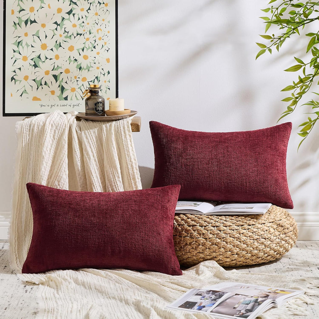 Gawamay Set of 2 Decorative Lumbar Soft Chenille Throw Pillow Covers 12x20 Inch (30x50 CM), Boho Farmhouse Cushion Cases, Couch Pillow Cove…