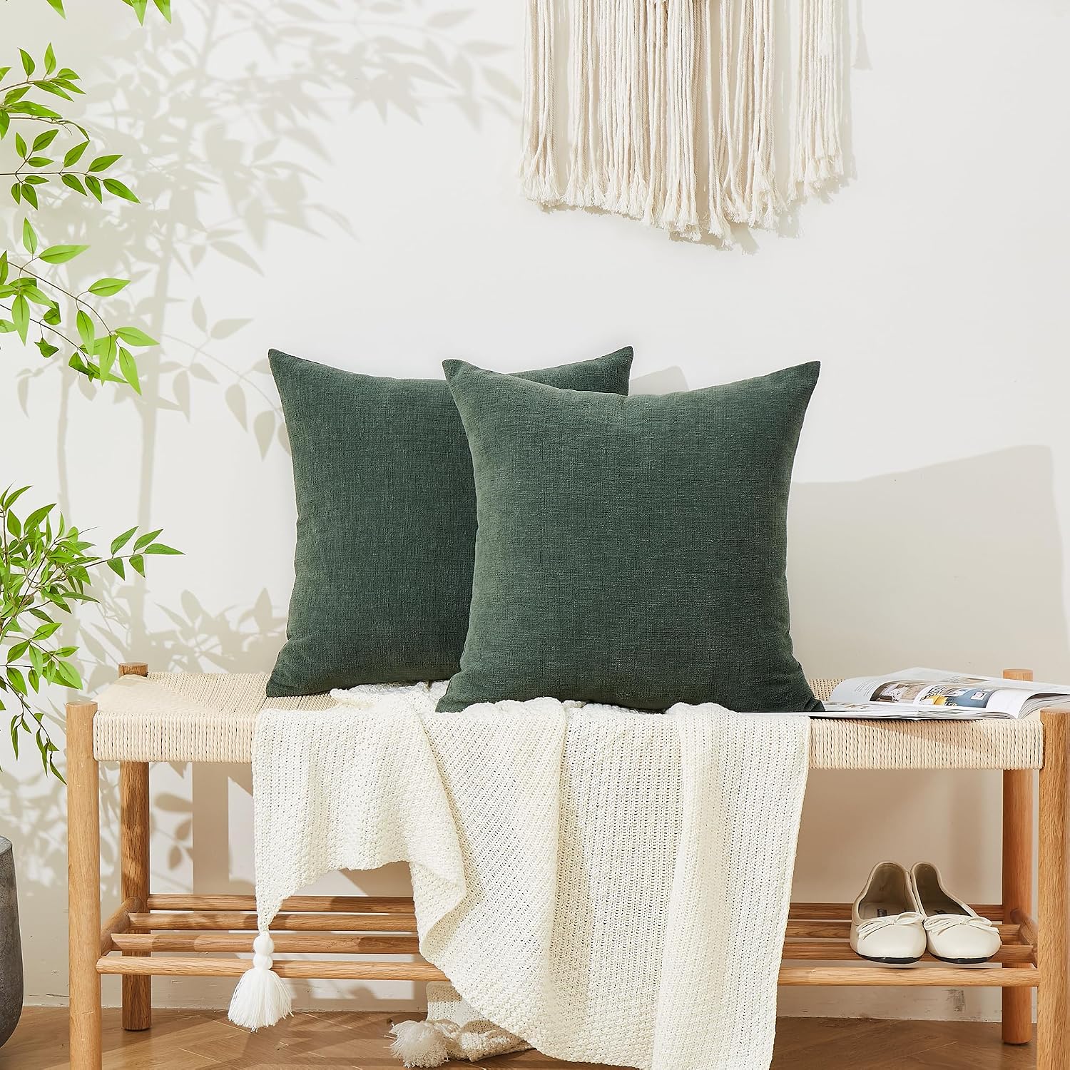 Gawamay Decorative Square 16"x16" Inch Throw Pillow Covers Set of 2, Super Soft Chenille Pillows Farmhouse Pillowcase for Living Room Bedro…