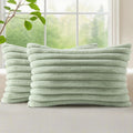 decorUhome Summer Cozy Faux Fur Throw Pillow Covers 12x20 Set of 2 Decorative Soft Plush Striped Lumbar Modern Farmhouse Boho Couch Pillow…