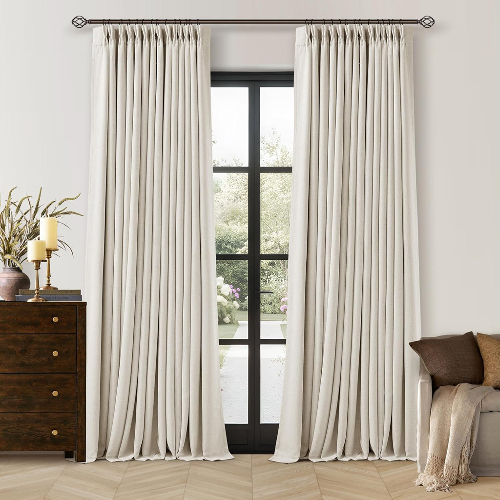 Twodrapes 100 Inch Blackout Linen Curtains Pinch Pleated Back Tab Dual Layer Thermal Inslulated Room Darkening 100% Black Out Curtains 2 Pa…