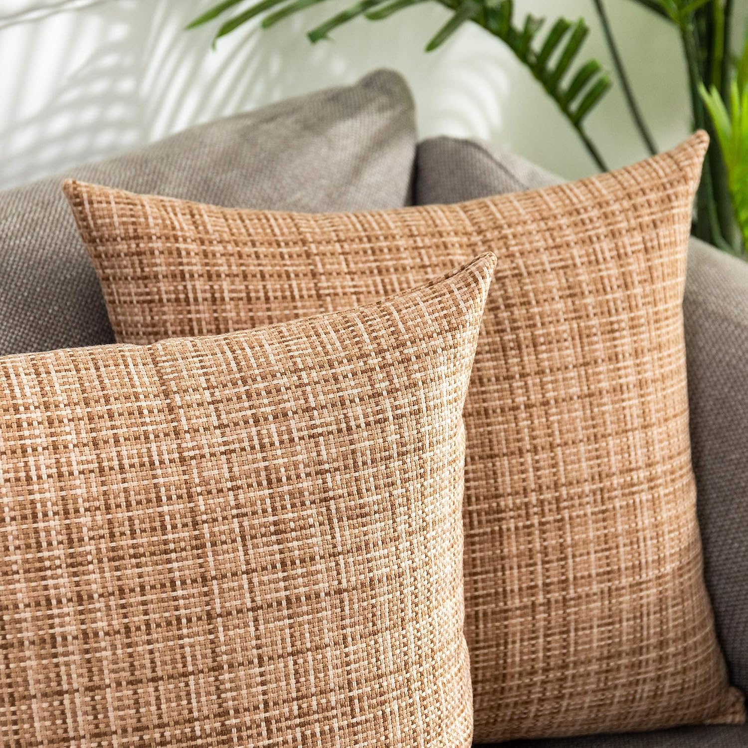 Kevin Textile Pack of 2 Decorative Outdoor Waterproof Pillow Covers Square Garden Cushion Sham Throw Pillowcase Shell for Patio Tent…