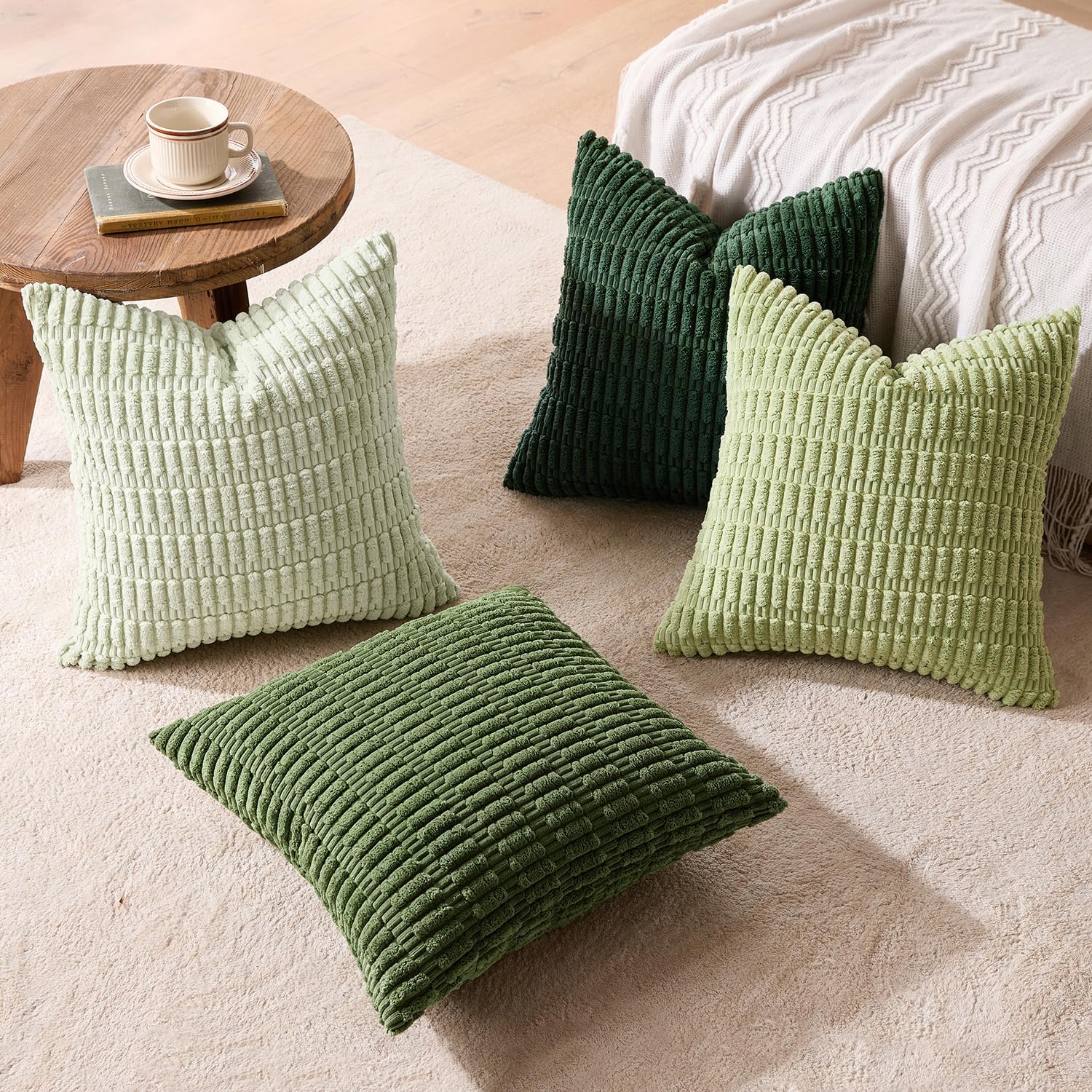 MIULEE Soft Corduroy Spring Throw Pillow Covers Set of 4 Forest Green 20x20 Inch Modern Farmhouse Boho Decorative Accent Cushion Covers…