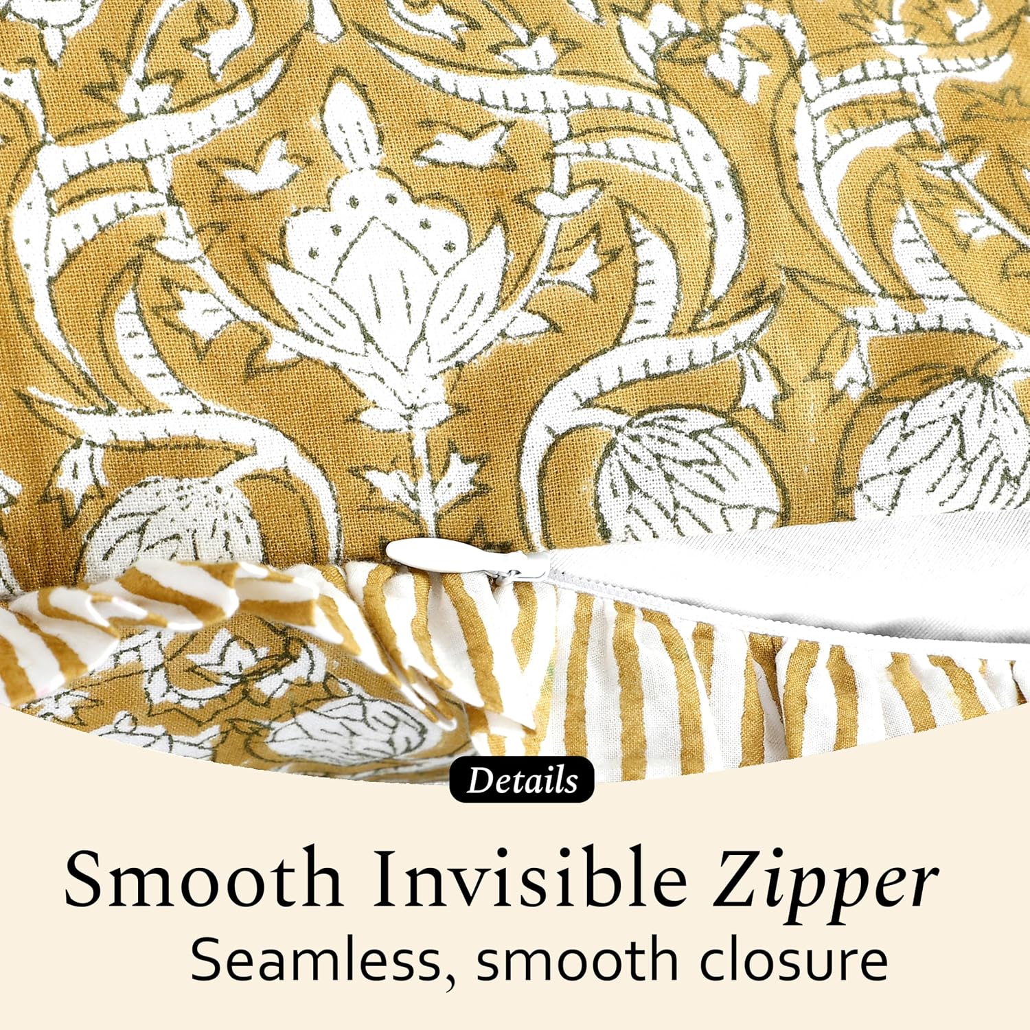Cottonprintclub CPC Hand Block Print Mustard Regal Ruffle Sham Pillow Cover 20" x 12" inch Hidden Zipper Decorative Pillowcase for Couch, B…