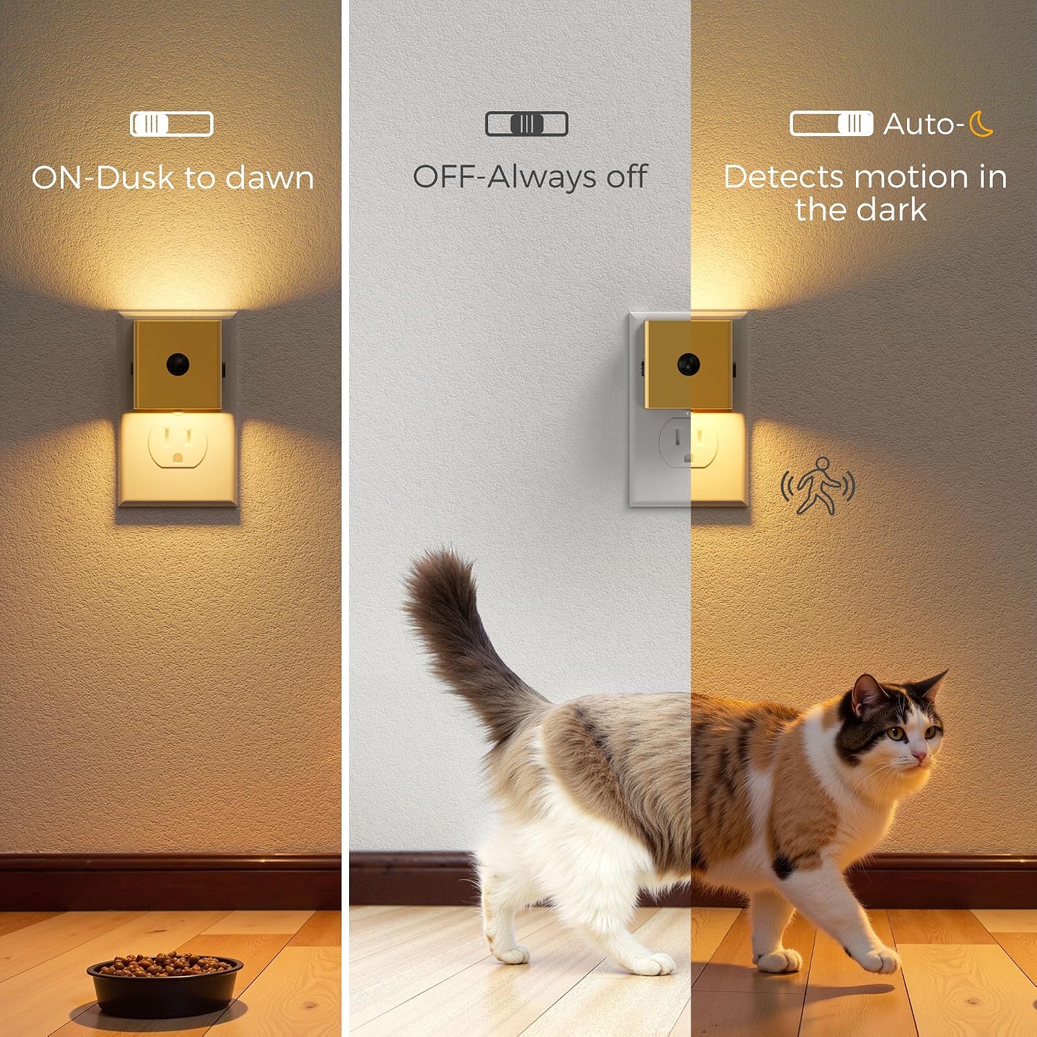 L LOHAS LED Night Light, Plug in Night Light with Motion Sensor and Dusk to Dawn Sensor, Brightness Adjustable,3000K Soft White, Gold…