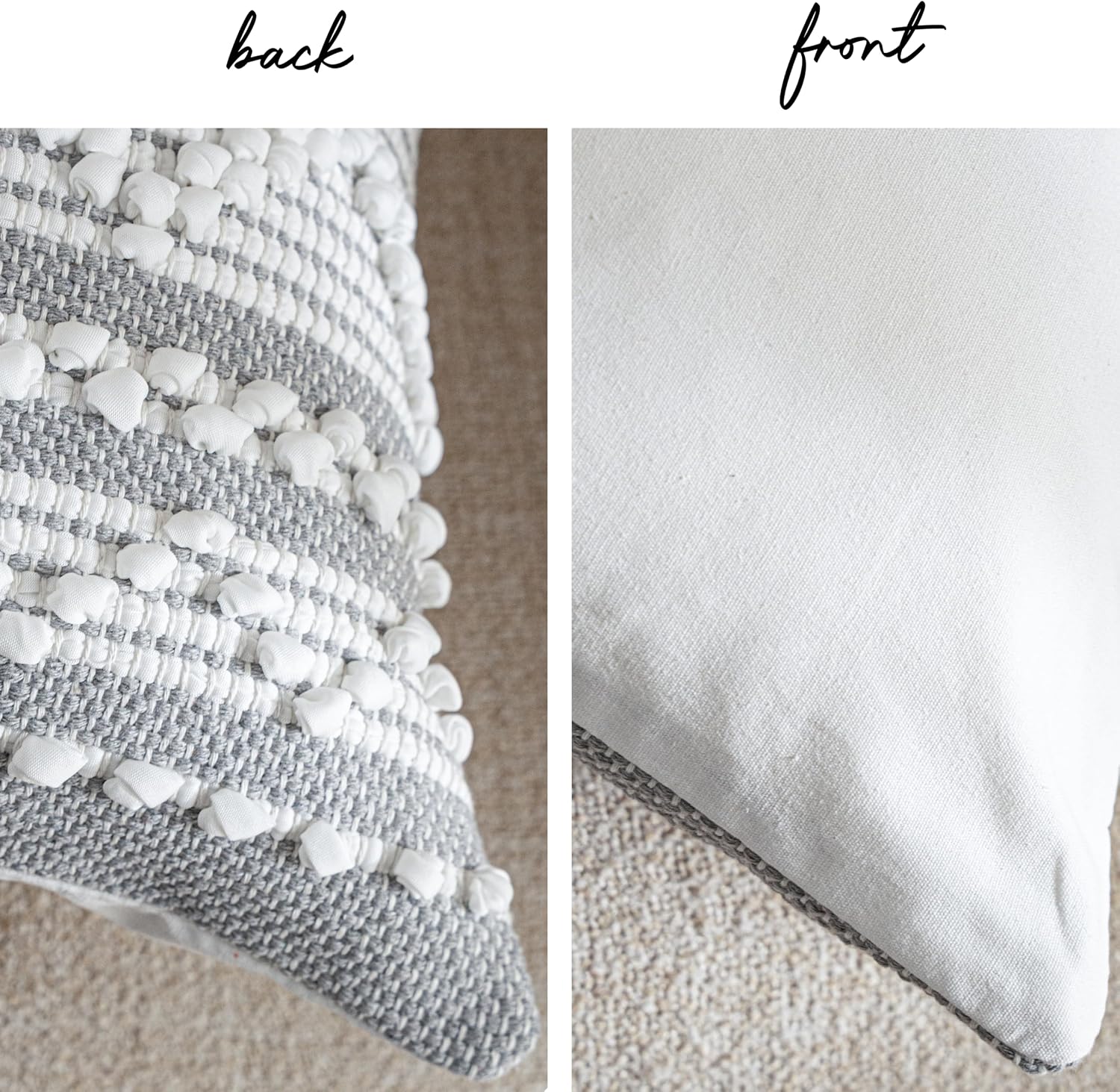BlissBlush Gray White Decorative Throw Pillow Cover 22X22, Boho Accent Pillow for Couch, Square Modern Farmhouse Pillowcase for Living…