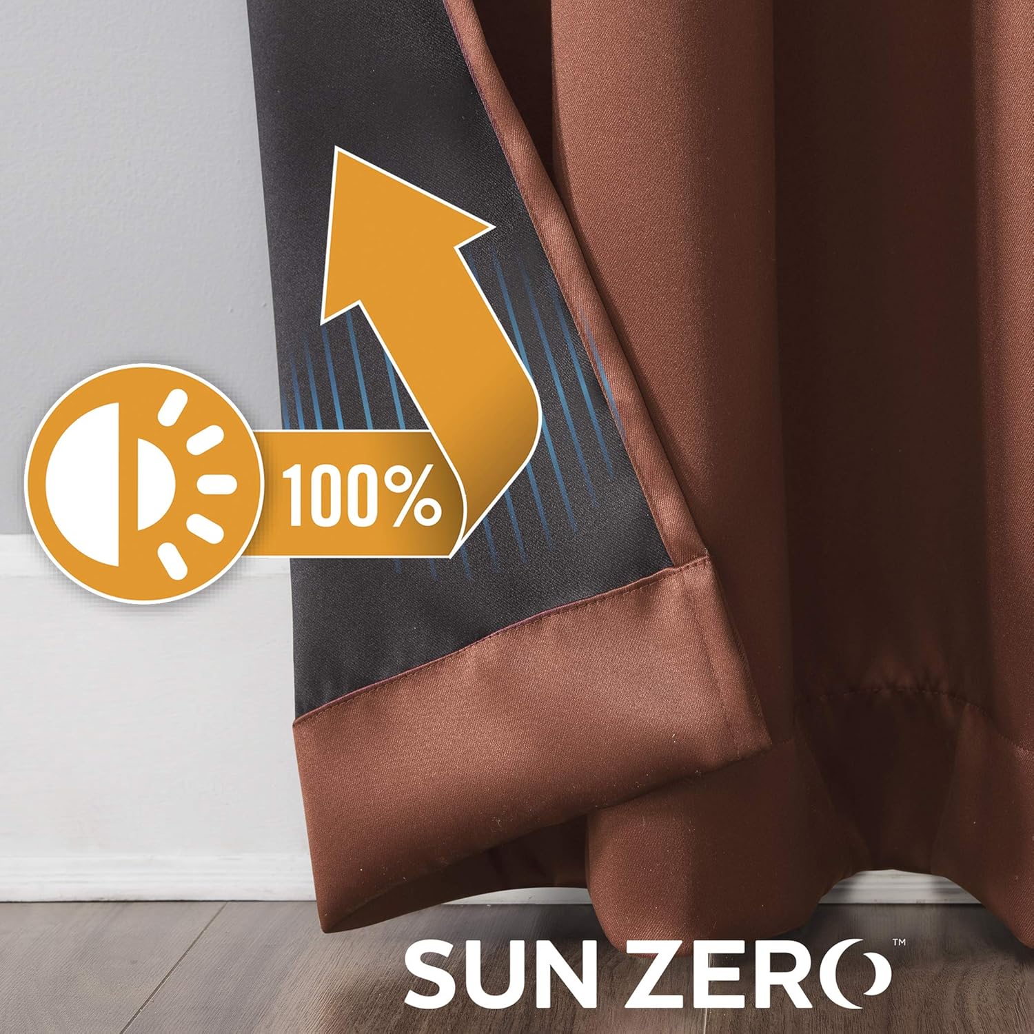 Sun Zero Nordic 2-pack Theater Grade Extreme 100% Blackout Grommet Curtain Panel Pair, 52" x 96", Terracotta