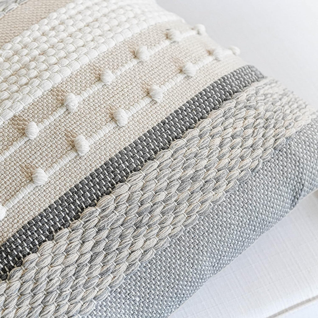 BlissBlush Gray Boho Throw Pillow Cover 20x20 Grey Decorative Accent Pillow for Couch Square Woven Textured Pillowcase Modern Farmhouse…
