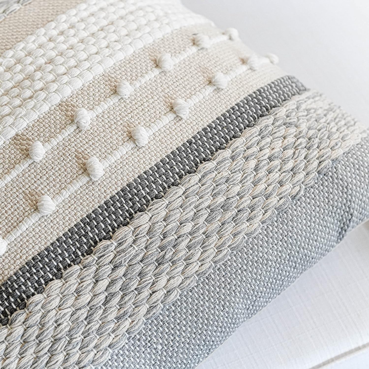 BlissBlush Gray Boho Throw Pillow Cover 20x20 Grey Decorative Accent Pillow for Couch Square Woven Textured Pillowcase Modern Farmhouse…