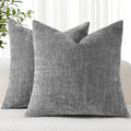 decorUhome Chenille Dark Grey Throw Pillow Covers 22x22 Inch Set of 2, Decorative Soft Couch Pillow Covers Solid Dyed Accent Velvet Farmhou…