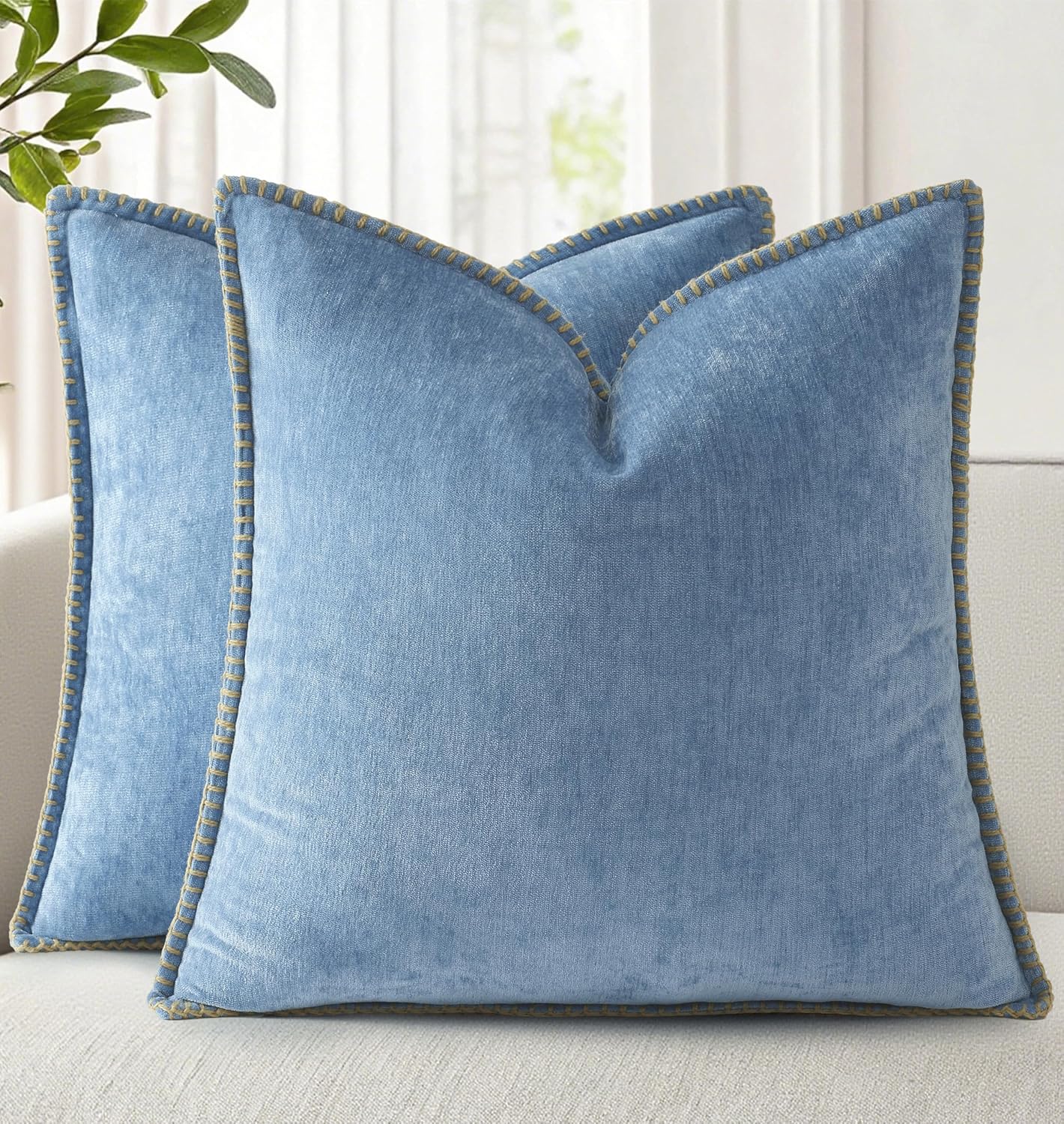 decorUhome Chenille Soft Cozy Throw Pillow Covers 16x16 Set of 2, Modern Farmhouse Boho Velvet Decorative Pillow Cases with Stitched Edge f…