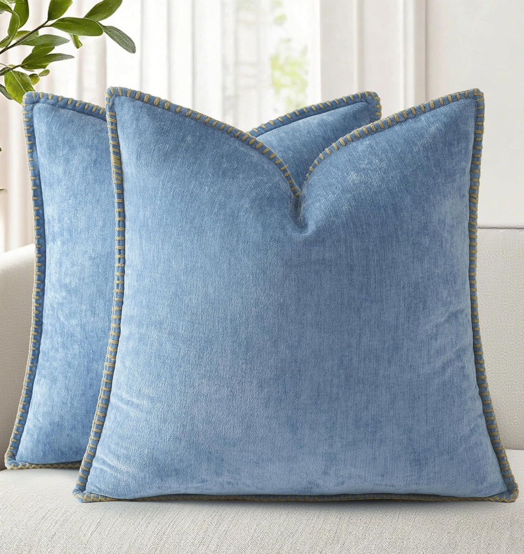 decorUhome Chenille Soft Cozy Throw Pillow Covers 20x20 Set of 2, Modern Farmhouse Boho Velvet Decorative Pillow Cases with Stitched Edge f…