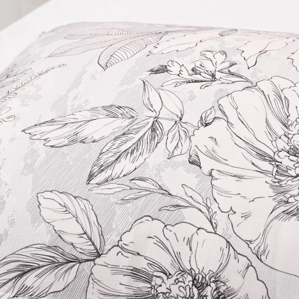 Chuffed 100% French Linen Pillow Cases Sketch Floral Print, Farmhouse Floral Stone Washed Pillow Shams with Envelope Closure Soft Breathabl…