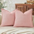 Mecatny Corduroy Summer Throw Pillow Covers 18x18 Set of 2, Neutral Decorative Soft Boho Couch Pillow Covers with Broadside for Sofa…