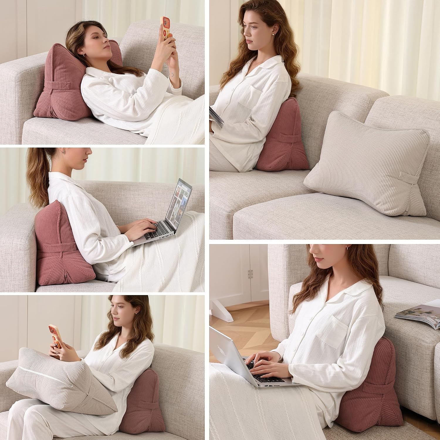 Pat. Pend. Corduroy Back Pillow for Sitting Up & Reading, Ergonomic Triangle Lumbar Support Cushion for Sofa, Armchair & Bed, Removable…