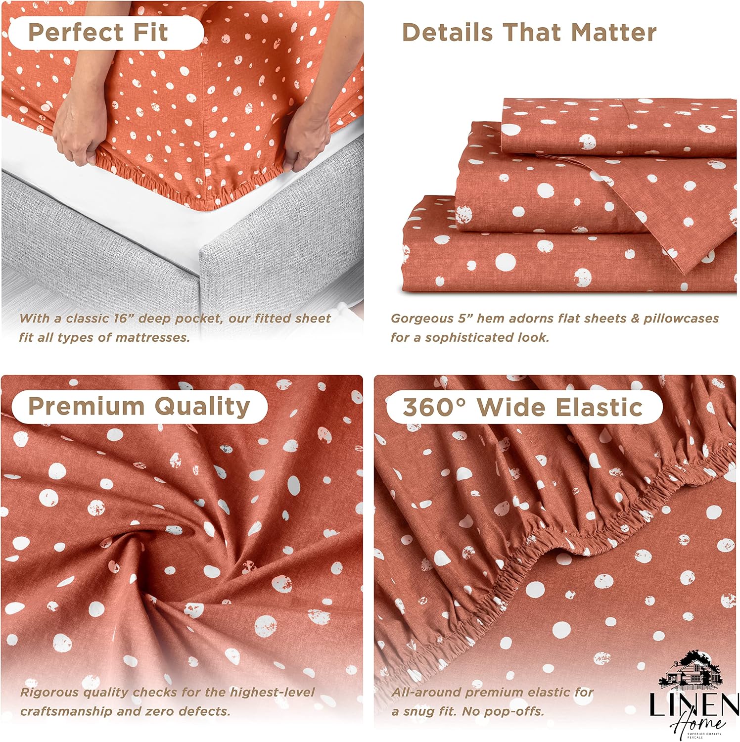 Linen Home Cotton Lyocell Blend Percale Sheet Set King Size - 4 Piece Deep Pocket Bedding, Pre-Washed & Shrunk, Crisp Cooling Fabric…
