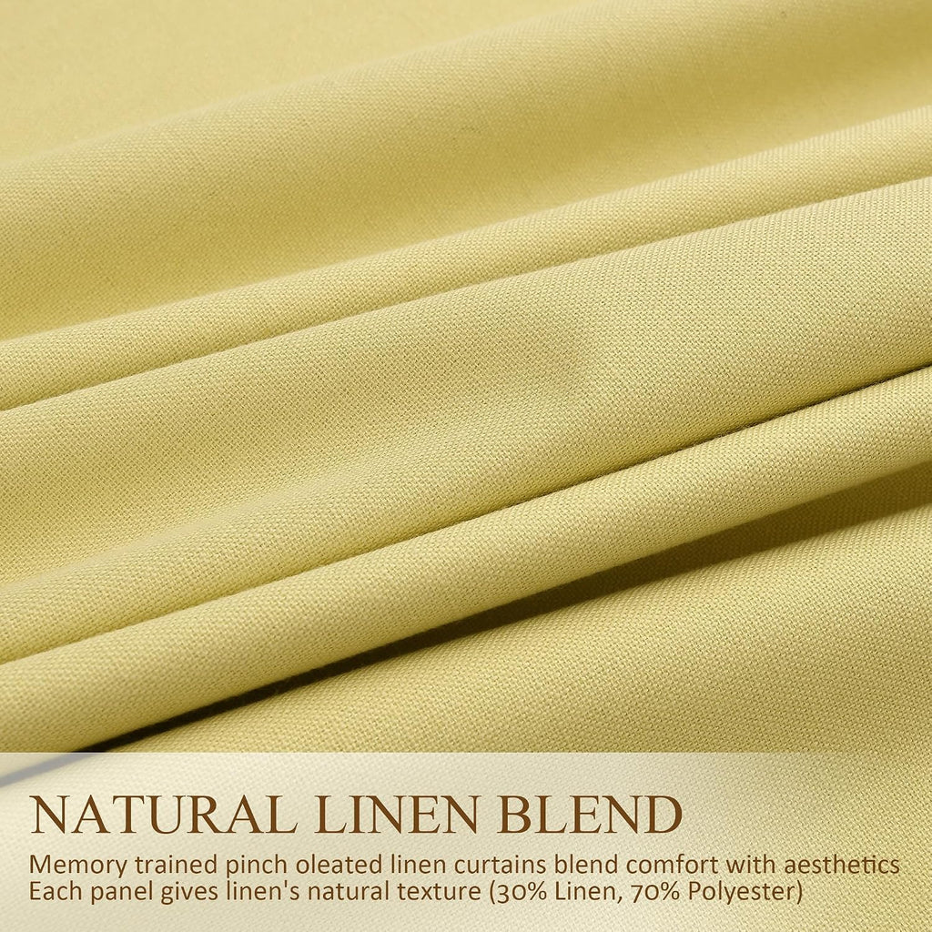 Boodii Yellow 100% Blackout Linen Pinch Pleated Curtains 112 Inches Long 2 Panels Set Thermal Insulated Modern Rustic Full Black Out Pivacy…