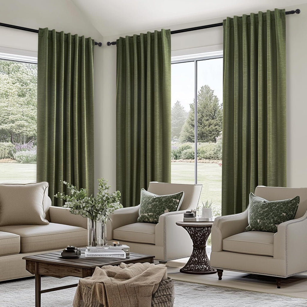 Topfinel Dark Olive Green Blackout Curtains 96 Inch Long 2 Panels Set with Hook, Back Tab Pinch Pleated Drapes for Track System, Darkening Mo…