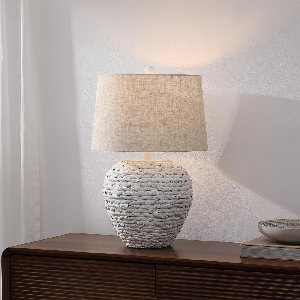 Jonathany JONATHAN Y 24.5" White Water Hyacinth Farmhouse Basket Table Lamp, Coastal Decor for Living Room Bedroom Nightstand, Light Gray L…