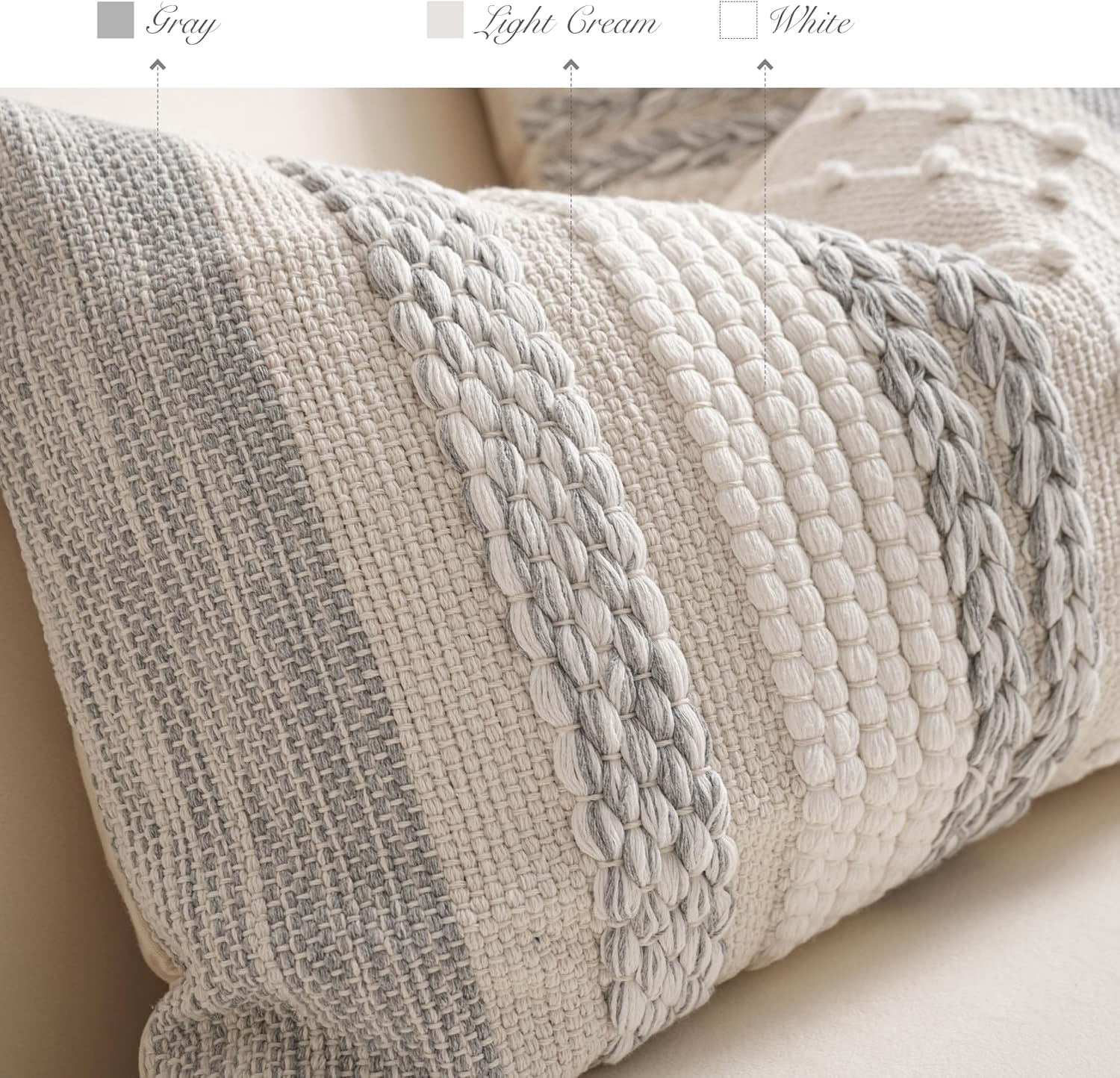 BlissBlush Gray Boho Decorative Throw Pillow Cover 18x18 Square Farmhouse Accent Cushion for Couch Sofa Livingroom Bedroom Pillowcase…